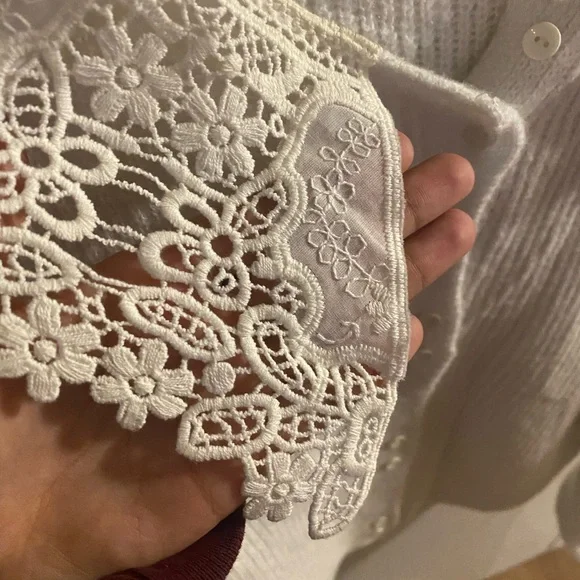 Topshop Cream Lace Collar Cardigan - Picture 3 of 5